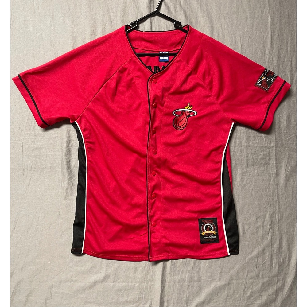 NBA Ultra Game Miami Heat Jersey Mens Large Red Snap Front Baseball Style Shirt